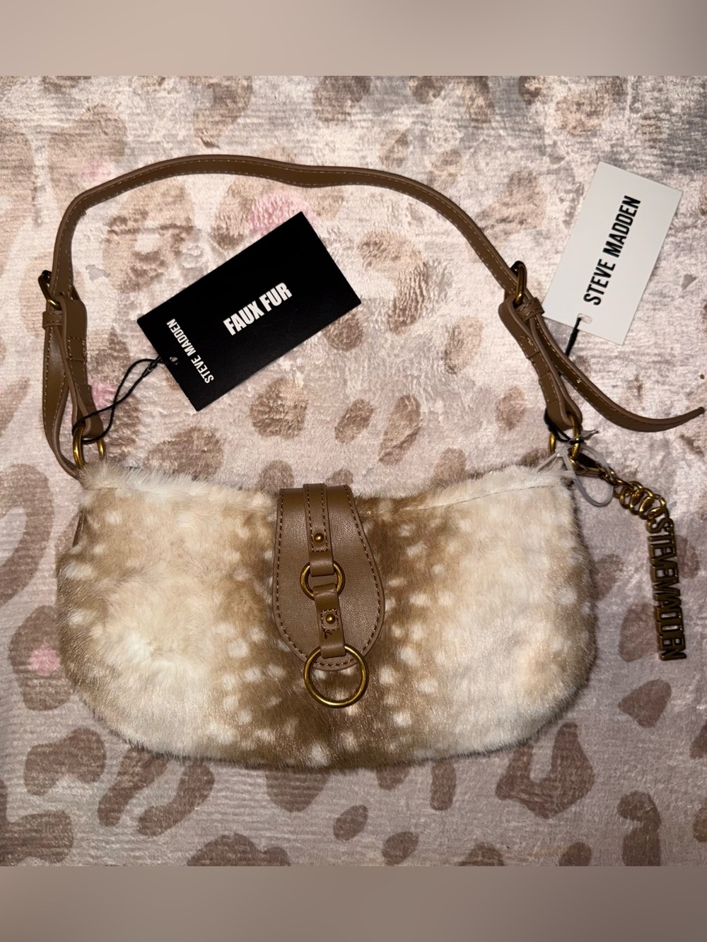 NWT Steve Madden BHANOVER 2 Natural Faux Fur Shoulder Bag